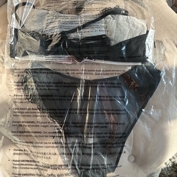 Savage X Fenty Black Caviar Renaissance Rose Unlined Demi Bra & Brazilian Panty - Picture 10 of 16